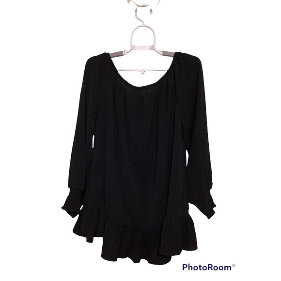 Lily White Top Medium Peplum Black NEW - Picture 2 of 8